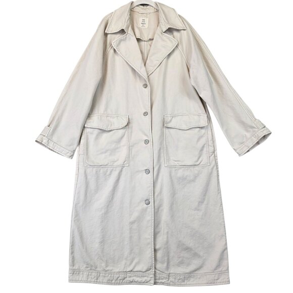 We The Free Coat Womens Medium Beige Cotton Trench Duster Oversized Free People - Picture 1 of 11